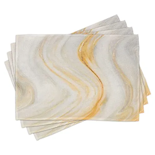 ABAKUHAUS Psychedelisch Platzmatten, Psychedelischer gewellter Brushstroke-Marmor mit undeutlichem Spritzen-Effekt-Kunst-Design, Waschbare Stoff Esszimmer Küche Tischdekorations, Blass Orange Grau
