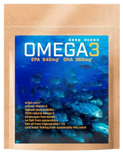 Omega 3 Kapseln 3000mg Fischöl Hochdosiert (in Triglycerid -Form) I EPA 540mg + 360mg DHA pro Empfehlung I Laborgeprüft aus nachhaltigem Fischfang + Vitamin E