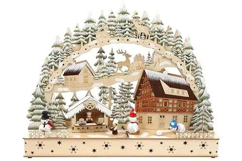 ELLUG 3D Schwibbogen Lichterbogen aus Holz - Weihnachtlicher Zierschmuck mit integrierter Timer-Funktion, perfekt für stimmungsvolle Weihnachtsabende.