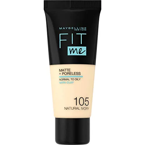 Maybelline New-York Foundation Fluide Fit Me Matte & Poreless Foundation für normale bis fettige Haut, Farbton 105 Ivory Natural 30 ml