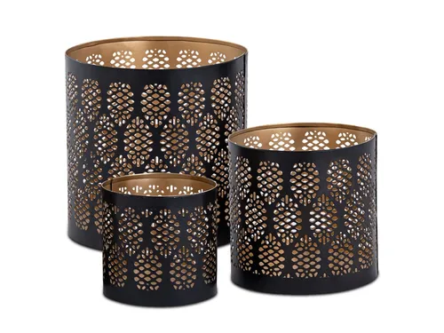 Kerzenständer 3er Set Windlicht Teelichthalter rund schwarz gold
