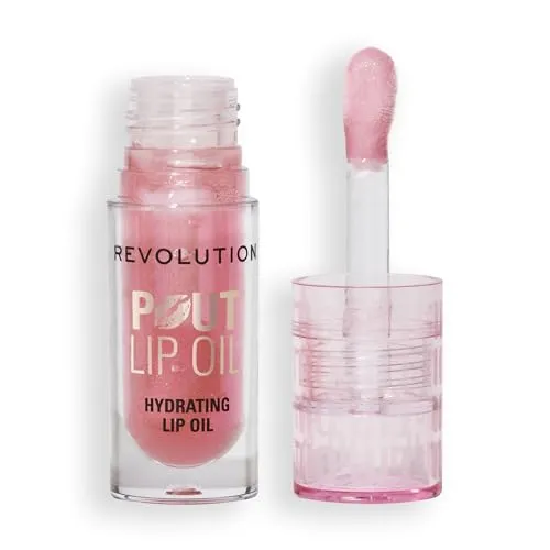 Revolution, Pout Lip Oil - Nährendes Tinted Lippenöl für Glanzvolle Lippen ohne Klebrigkeit, Vegan & Tierversuchsfrei, Glamour Pink Schimmer, 4 ml