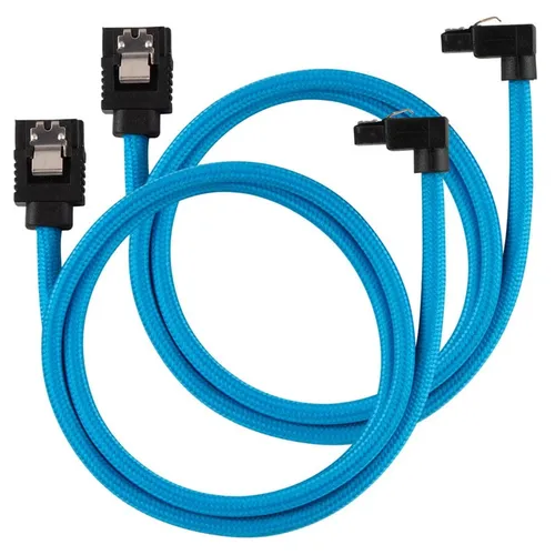 Corsair Premium Sleeved SATA-Kabel gewinkelt, blau 60cm - 2er Pack