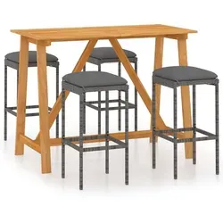 vidaXL 5-tlg. Gartenbar-Set mit Kissen Grau - Elegantes Gartenbar-Set mit stabilem Akazienholztisch und robusten Barhockern aus PE-Rattan. Die dicken Kissen sorgen für hohen Komfort. Ideal für Garten, Balkon oder Terrasse.