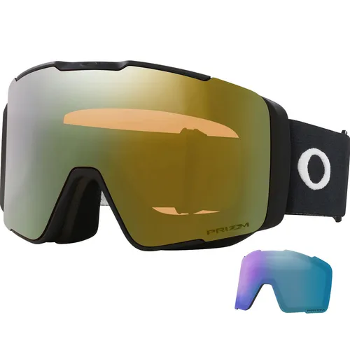 Oakley Line Miner Pro L Matte Black / Prizm Sage Gold & Prizm Iced - Goggles mit erweitertem Sichtfeld und zwei Gläsern für schnelle Anpassung an Lichtverhältnisse. Ideal für lange Tage am Berg mit optimalem Komfort und 100% UV-Schutz.