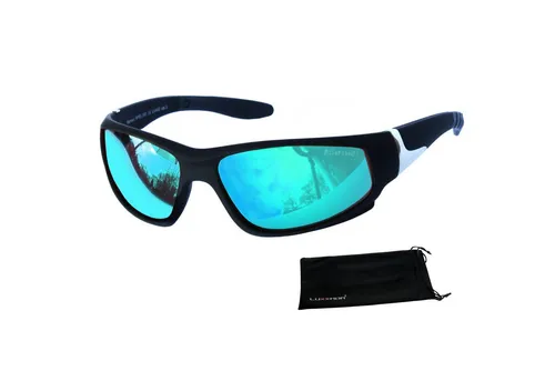 Rennec Sportbrille - Polarisierte Biker-Radbrille mit Brillenbeutel - Sportbrille mit 100% UV400 Schutz und polarisierten, türkis verspiegelt Gläsern. Ideal für Radfahrer, schützt die Augen vor Reflexionen und sorgt für längere Konzentration.