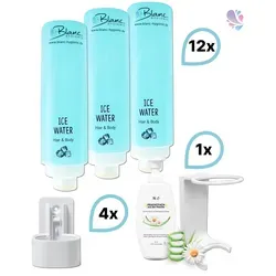 Blanc HYGIENIC KOMPLETT-SET für Duscherlebnis - Hygieneartikel mit 12x425ml Dusch- & Haarshampoo in verschiedenen Düften und 300ml Intim Reinigungsschaum, ideal für eine komfortable Körperpflege.