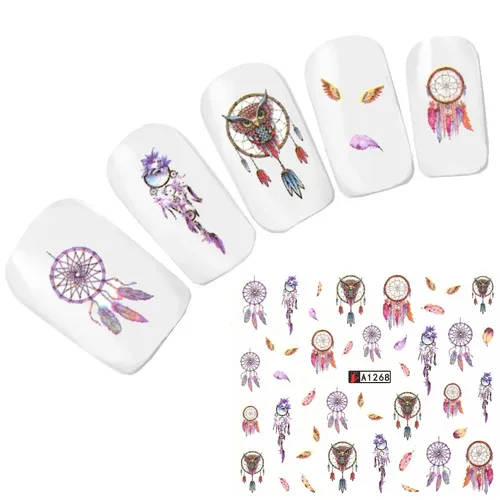 Tattoo Nail Art Traumfänger Feder Eule Aufkleber Nagel Sticker Nägel Fuß Water D