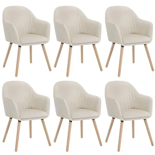 Woltu Esszimmerstuhl Set (6 St) - Cremeweiße Samtstühle mit Armlehne - Stühle für Esszimmer, gepolstert und robust aus Samt und Massivholz, ideal für stilvolle Akzente in Ihrem Zuhause.