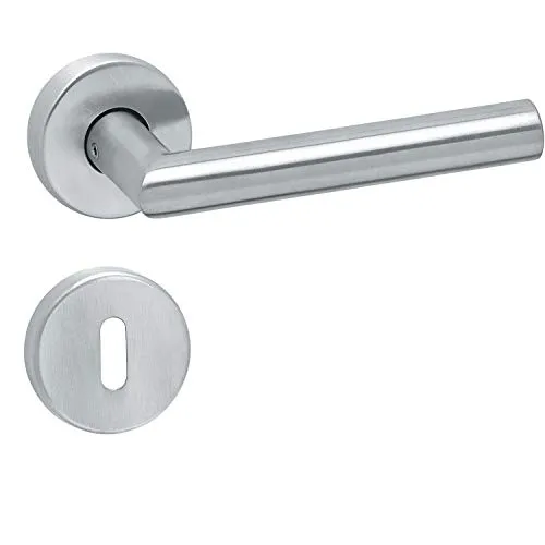 Aperit Türgriff: Edelstahl Türklinke Paar mit Buntbart Rosette - Rund - Matt - Drückergarnitur für Innentüren - T-Modell - Vierkantmaß 8 x 8 mm - 49.330.02