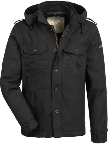 SURPLUS Airborne Jacket, schwarz – Sportliche Winterjacke - Die SURPLUS Airborne Jacket kombiniert lässigen Stil mit Funktionalität. Mit abtrennbarer Kapuze und vielen Taschen ist sie ideal für kalte Tage. Zeitlos und bequem, perfekt für den täglichen Einsatz.