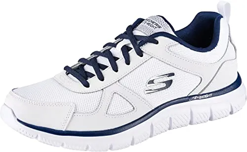 Skechers Herren Track Scloric Sneaker, White Leather Mesh Pu Navy Trim, 42.5 EU