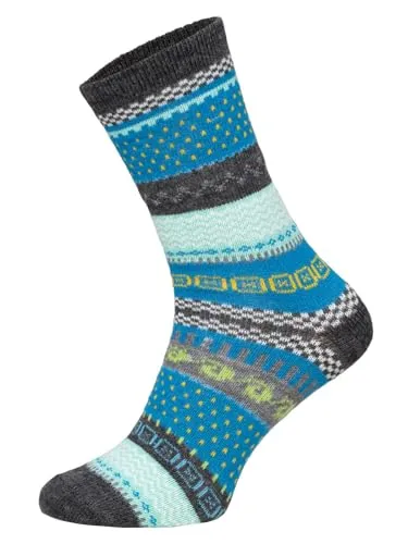 HomeOfSocks 2 Paar Warme Hygge Socken Für Herren Und Damen Aus Echter Wolle - Wollsocken Mit Fröhlich Bunten Mustern Und Druckarmer Zehennaht | Grau Gr. 35-38