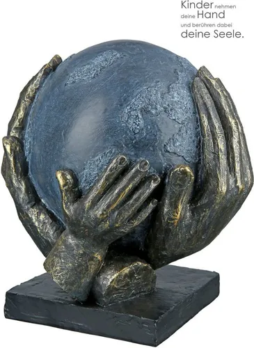 GILDE Deko Skulptur Save The World - Moderne Weltkugel in Händen - Statuen mit bronzefarbener Skulptur