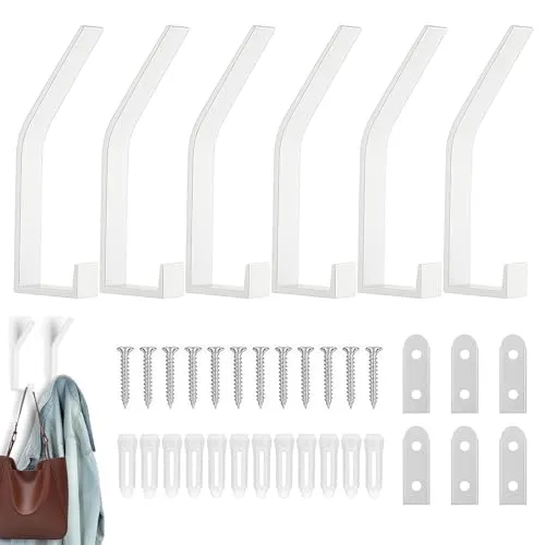 Stück Garderobenhaken Schwarz, Kleiderhaken Wand, Handtuchhaken zum Bohren, Moderne Garderobenhaken, Doppelt Kleiderhaken Wand für Jacken, Mäntel, Kleidung, Schals, Handtaschen und Mehr (Weiß) 6
