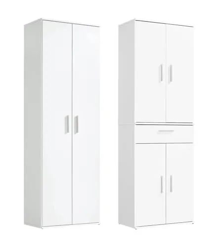mokebo Schrank-Set Die Allzweckwaffe, 2er-Set Stauraum-Set in Weiß - Schranksysteme für optimalen Stauraum. Kombiniere Besenschrank & Schubladenschrank nach deinem Geschmack – ideal für kleine Räume und Budget, MADE IN GERMANY!