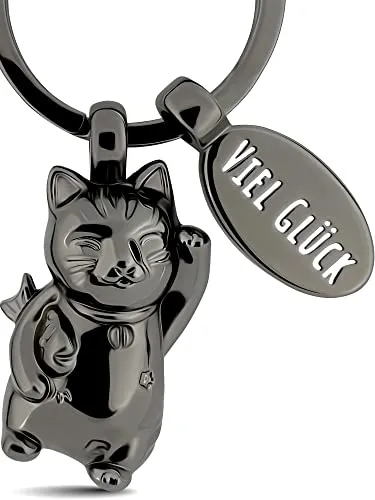 LANOLU Schlüsselanhänger Katze, Glückskatze Maneki Neko, Lucky Cat Schlüsselanhänger Glücksbringer, Mutmacher, Abschiedsgeschenk, Geschenk Katzenliebhaber, 3D Winkekatze Figur aus Metall
