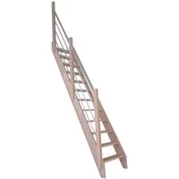 StarWood Treppe Buche 3000 mit Holz-Edelstahl-Geländer Links - Hochwertige Treppe aus unbehandeltem Buchenleimholz mit modernem Holz-Edelstahl-Geländer. Ideal für kleine Räume, bietet hohe Stabilität und individuelle Gestaltungsmöglichkeiten.