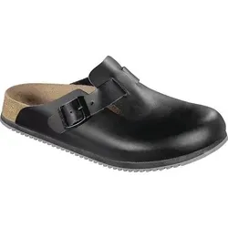 BIRKENSTOCK Clog Boston Super Grip, schwarz, Größe 45 - Hausschuhe aus hochwertigem Naturleder mit rutschhemmender Gummisohle für sicheren Halt. Ideal für ganzjährige Nutzung und optimalen Komfort dank anatomischem Fußbett.