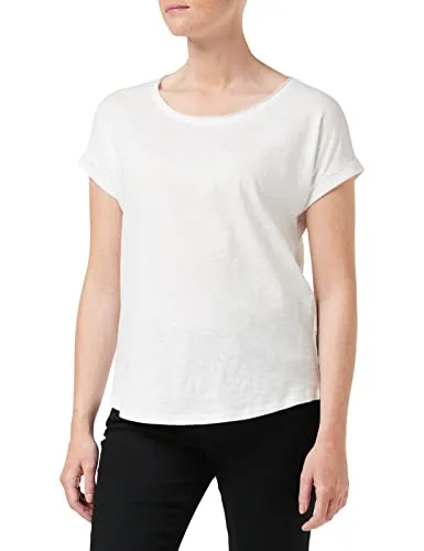 Build Your Brand Damen Long Slub Tee – Locker geschnittenes T-Shirt mit Cut-on-Ärmeln, Slub-Struktur & verlängertem Rückenteil, lässig & bequem, White, XXL