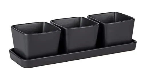 WENKO Snack & Dip Schalen Set Schwarz matt - Schalen & Schüsseln – 4-teiliges Set aus hochwertiger Keramik mit mattschwarzem Finish, ideal für Dips und Snacks bei BBQs und Grillpartys, mikrowellengeeignet und spülmaschinenfest.