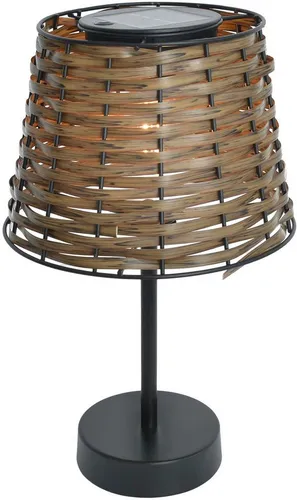 Näve Leuchten Solar-Tisch-Leuchte RADA - Braune Rattan-Leuchte für den Außenbereich - Lampen für den Außenbereich: Die Solar-Tisch-Leuchte RADA im Landhausstil bietet gemütliche Beleuchtung und automatische Dämmerungserkennung für entspannte Abende im Garten.