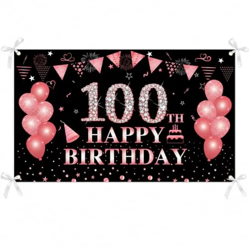 100. Geburtstag Party Dekoration,Banner 100 Geburtstag Roségold,Extra Große Fotografie Hintergrund Schild Poster für 100 Geburtstag Party Kuchen/Tabelle/Mauer/Garten Dekoration