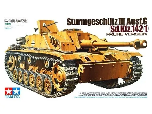 Tamiya 35197 Ger.Sturmgeschuetz III Ausf.G 1/35 - Detaillierter Bausatz - 1:35 Modellbausatz des Ger.Sturmgeschuetz III Ausf.G, ideal für Modellbau-Enthusiasten und Liebhaber historischer Panzer.