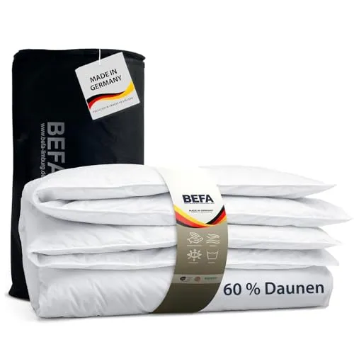 BEFA NATUR Daunendecke Winter 155x220 cm | 60% Daunen für perfekten Schlafkomfort - Bettdecken, Allergiker geeignet (NOMITE), mit 60% hochwertigen Daunen für optimalen Schlafkomfort und Hygiene. Maschinenwaschbar und nachhaltig hergestellt in Deutschland.