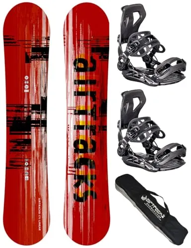 Airtracks Herren Snowboard Set Freeride Freestyle - Linear Camber Snowboard Extra Wide 171 - Softbindung Master XL - SB Bag
