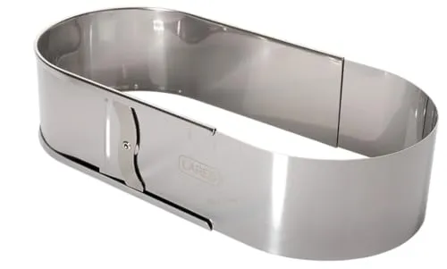 LARES Ovaler Backrahmen Groß mit Klemmung - 28-40x15x6,3cm aus Edelstahl - Vielseitiger ovaler Backrahmen aus hochwertigem Edelstahl für präzises Backen. Mit stufenlos verstellbarer Form und Klemmung für perfekte Ergebnisse bei Kuchen und Broten.