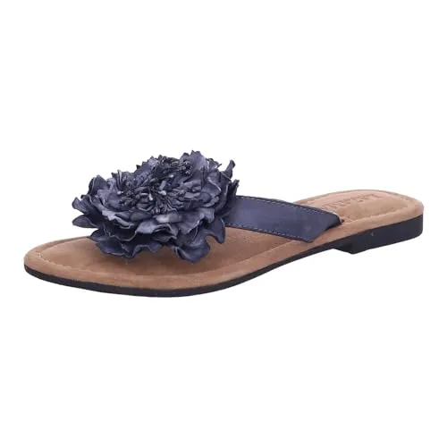 Lazamani Zehensteg Sandalen - Schwarz - 37 - Elegante Zehentrenner aus hochwertigem Leder mit handgefärbter Blütenapplikation. Die superweiche Memory-Foam Decksohle und die rutschfeste Laufsohle bieten höchsten Komfort für warme Sommertage.