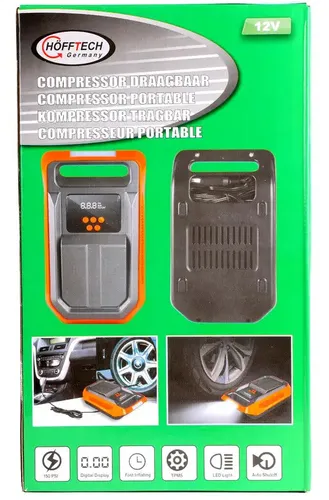 HÖFFTECH KOMPRESSOR TRAGBAR 12V 150PSI Mit Digitalanzeige und LED Licht K013440