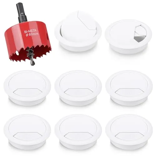 Produktbild Stück Schreibtisch Kabeldurchführung mit Lochsäge 60mm Kabeldurchlass Kabelauslassdose Kabelauslass Weiß Kabeldurchführung Tisch Rund für Tisch Büro Arbeitsplatten 8