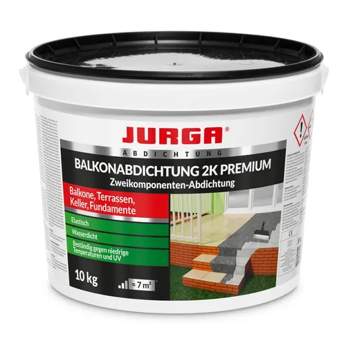 Jurga Balkonabdichtung 2k, 10 kg, Dichtschlämme Außen & Innen, Perfekt für Terrasse, Balkone, Keller, Dusche, Bad, Schwimmbäd, Pool, Wasserdicht, Grau