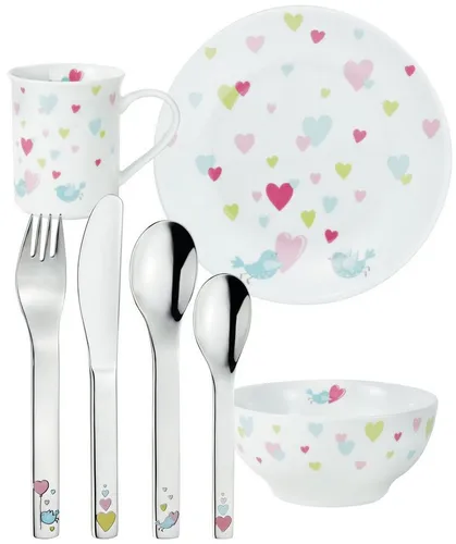 PURESIGNS Kindergeschirr-Set CORA (7-tlg) für Kinder - Wunderschönes, plastikfreies Geschirr-Set mit liebevollem Herzdesign. Ideal für kleine Hände, fördert Freude am Essen. Perfekt verpackt als Geschenk!