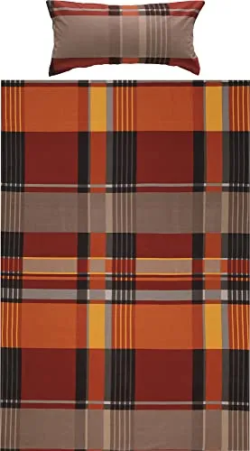 Erwin Müller Bettwäsche, Bettgarnitur Mako-Satin Karo Terra Größe 40x80 cm / 135x220 cm - bügelleicht, 100% Baumwolle, mit Reißverschluss (weitere Größen)