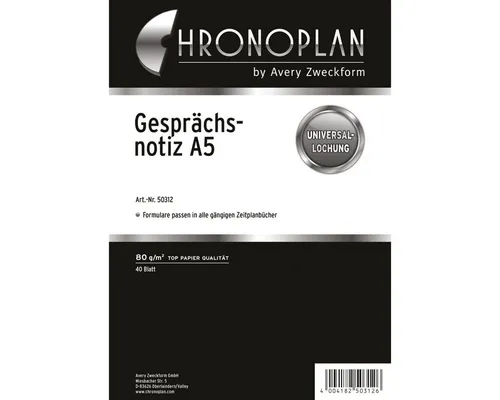 CHRONOPLAN Terminplaner Gesprächsnotiz A5 VE=40 Blatt weiß