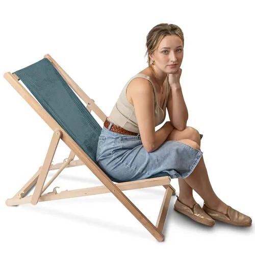 DreamRoots Klappbarer Liegestuhl aus Buchenholz - Liegen: Robuster Liegestuhl aus Buchenholz, bis 130 kg belastbar, mit verstellbarer Rückenlehne für maximalen Komfort im Garten oder am Strand.