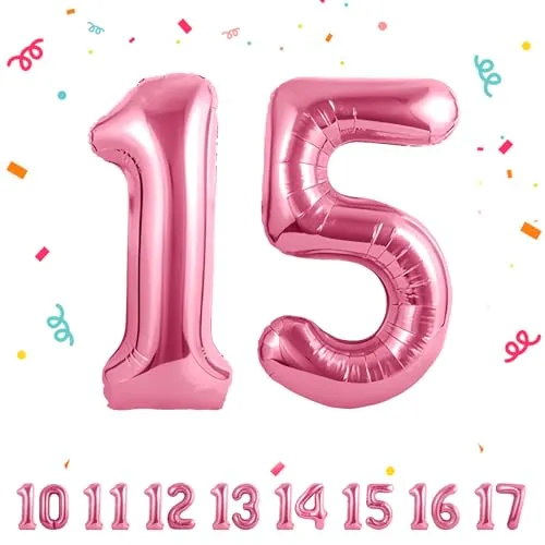 Geburtstag Deko zahlen luftballon 15 jahre | Folienballon Rosa