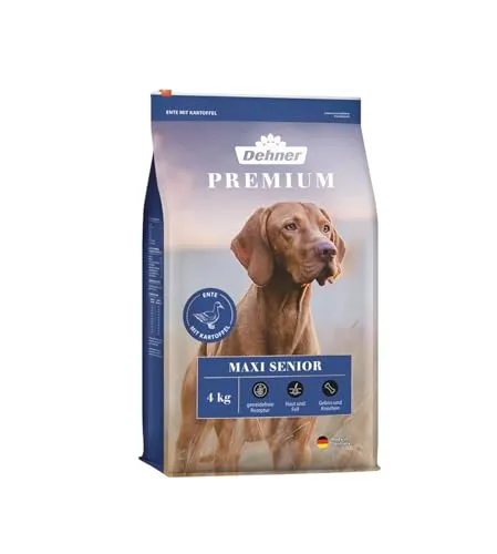 Dehner Premium Hundefutter Maxi Senior - Getreidefreies Trockenfutter für ältere große Hunde, mit Ente, Lamm und Kartoffel, 4 kg, ideal bei Getreideunverträglichkeit und ernährungssensiblen Hunden