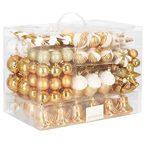 SPRINGOS Weihnachtsbaumkugeln 155 STK. - Goldfarben - Vielseitige Weihnachtsbaumkugeln aus Kunststoff, leichter und haltbarer als Glas, ideal für sichere und elegante Dekorationen zu Weihnachten, Hochzeiten und mehr.