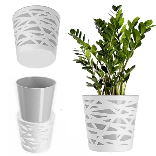 KADAX Blumentopf, Übertopf, runder Pflanztopf aus Kunststoff, Pflanzkübel für Blumen, Pflanzen, Balkon, Blumenkübel für Innen, leichtes Pflanzgefäß, moderner Blumenübertopf (17cm, Grau)