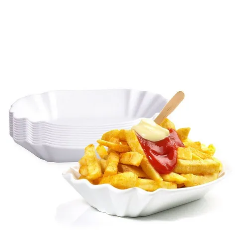 BigDean Snackschale 10x Pommesschale Porzellan 19,5cm Weiß Currywurstschale Pommes Frites, Porzellan, (Packung, 10-tlg), Spülmaschinenfest, Porzellan, Weiß, Imbiss Feeling Zuhause
