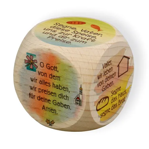 Kleiner GEBETSWÜRFEL f. Kinder Praktisch Glaube Gebete mehrfarbig Buchenholz NEU