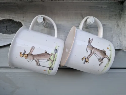 Tassen Becherset Ostern Hase mit Kind Nostalgie Porzellan je 370 ml