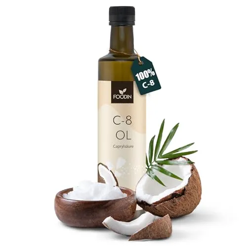 FOODIN MCT Öl C8, 500ml Kokosöl, am besten für ketogene Ernährung, MCT Öl Ketone zum Trinken, 3x mehr Ketone (100% C8), Kokosöl flüssig und geschmacksneutral (1x500ml)