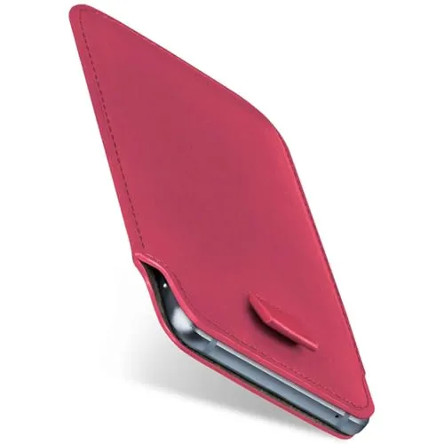 moex Slide Case für Samsung Galaxy S24 Handytasche zum Einstecken Ultra dünn, Einsteckhülle Holster Hülle PU Leder, Sleeve Etui Handyhülle mit 360 Grad Komplettschutz, Pink