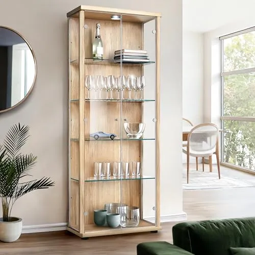 K-Möbel Glasvitrine in Buche Dekor mit LED-Beleuchtung von K-Möbel