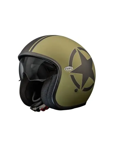 Premier Offener Helm Vintage Star Military BM S - Motorradhelm mit herausnehmbarer und waschbarer Innenausstattung, atmungsaktiver Nackenrolle und innerer Sonnenblende für optimalen Komfort und Sicherheit.